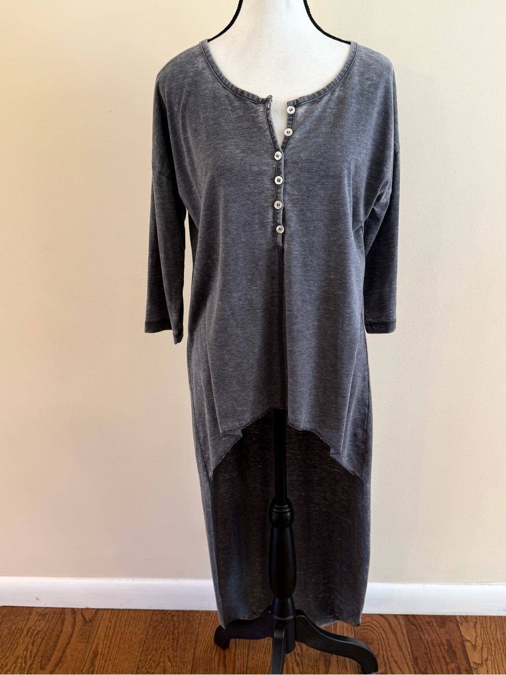 Washed Charcoal High-Low Button Front Dress XS